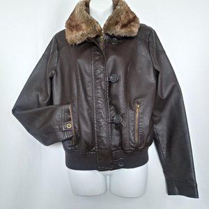 Women's Bomber Faux Leather Brown Jacket Size XL
